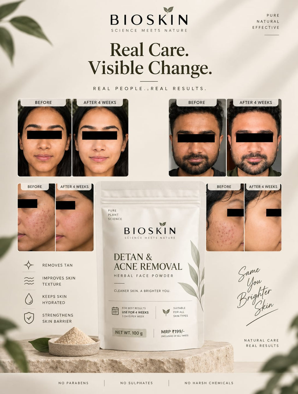De-tan & Acne removal Face pack by Bioskin (100gm)
