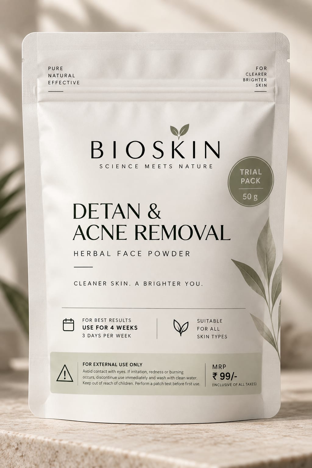 De-tan & Acne removal face pack by Bioskin (Trial pack 50 gm)